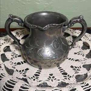 Vintage Silverplate Creamer with Floral Engraving Ornate Handles Antique